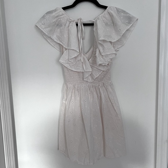 Weworewhat V Neck Eyelet Ruffle Mini Dress in size small - Picture 5 of 6